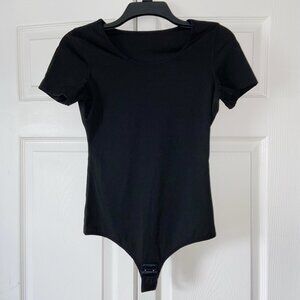Irisnaya Medium Black Tummy Control Shapewear Thong Short Sleeve Bodysuit